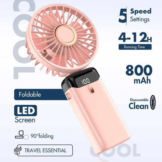 Portable Handheld Fan - Mini, Foldable, USB Rechargeable, Ldeal for Travel & Outdoor Activities